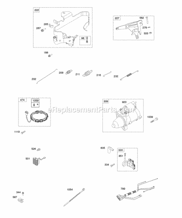 Alternator Regulator Wires Controls Springs Electric Starter Diagram and Parts List for 543577-0110-E1  Briggs and Stratton Engine